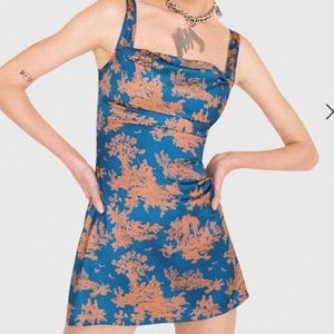 Miaou Satin Ginger Mini Dress in Teal/Coral